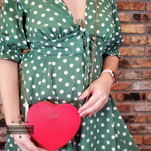 AUTHENTIC Kate spade Love Shack Mini Heart Chain Crossbody Bag Purse Red NWT